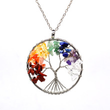 Luxury Design Crystal Tree of Life Pendant Necklace Natural Stone Round Tree of Life Necklace